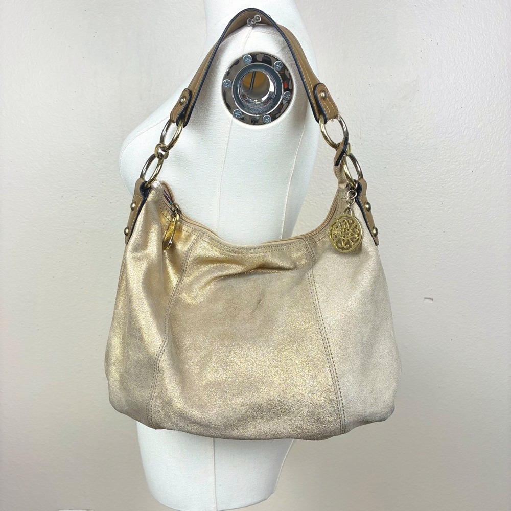 Vintage Y2K 90s Kathy Van Zeeland Bag Metallic Gold Bratz Genuine Leather Hobo